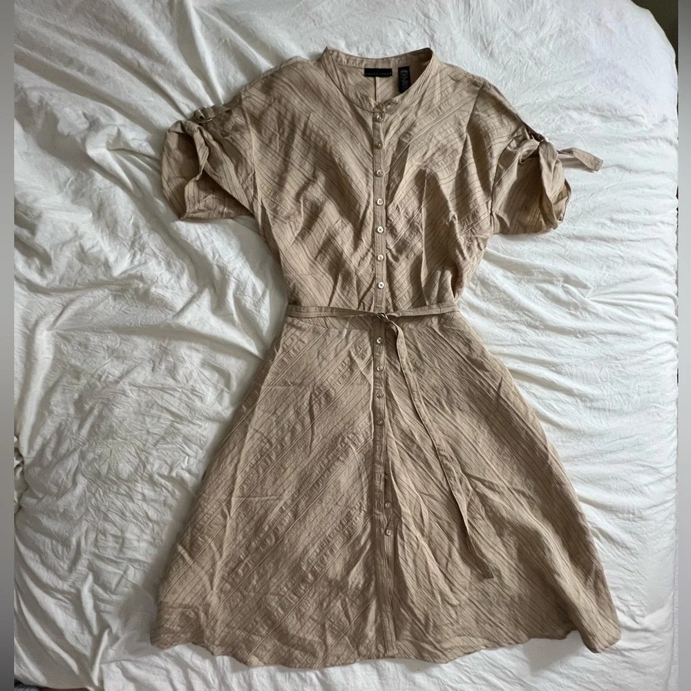 Apostrophe Shift Knee Length Striped Button-Up Dress - Picture 1 of 6